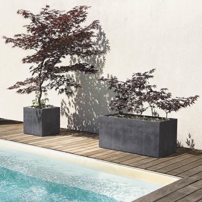 DEROMA Pot de fleurs Cube Millennium R - 39 x H39,1 cm - Anthracite - A réserve d'eau