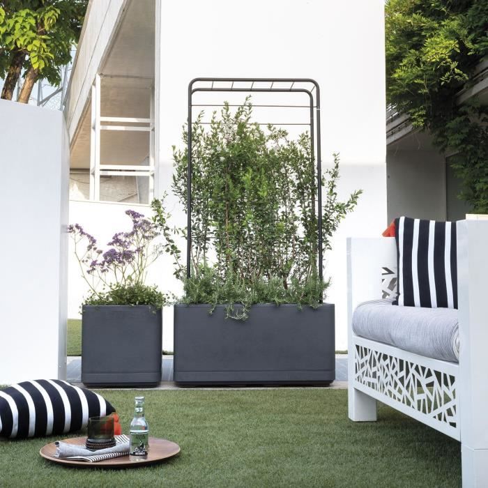 DEROMA Pot de fleurs Cube Cosmo - 38 x h39 cm - Anthracite - A réserve d'eau - Roulettes