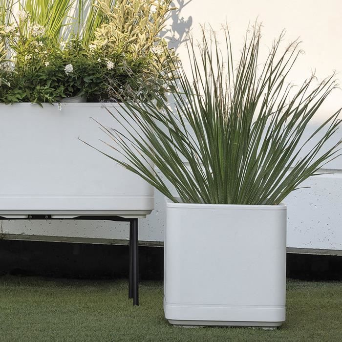 DEROMA Pot de fleurs Cube Cosmo - 38 x h39 cm - Perle - A réserve d'eau - Roulettes