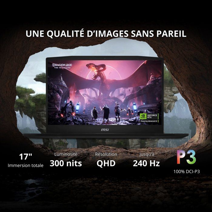 PC Portable Gamer - MSI - Katana 17 HX B14WGK-256XFR - FreeDOS - 17.3QHD 240Hz - i7 14650HX - RTX5070 - 32Go DDR5 - 512Go SSD