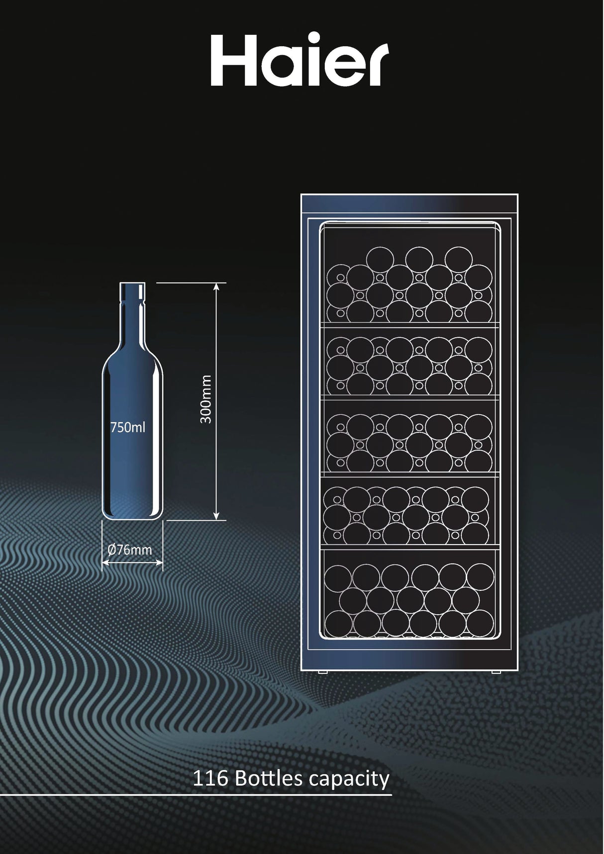 Cave a vin de vieillissement - HAIER HWS116GAE - Pose libre - 116 bouteilles H126.5 x L59,5 cm - Noir