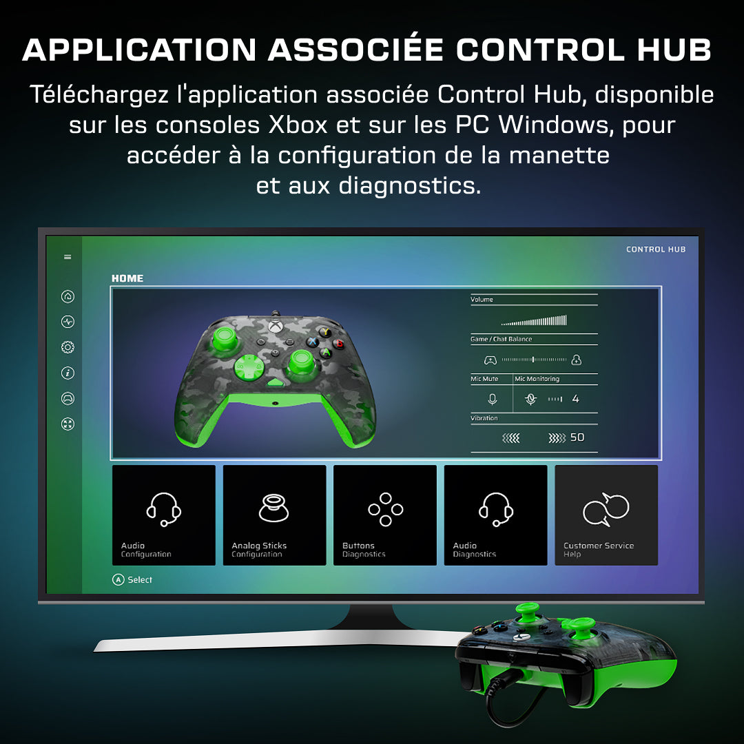 Manette de jeu - Xbox Series X|S, Xbox One et PC - Rematch Core - RGB - Filaire - Camouflage Noir / Vert - TURTLE BEACH