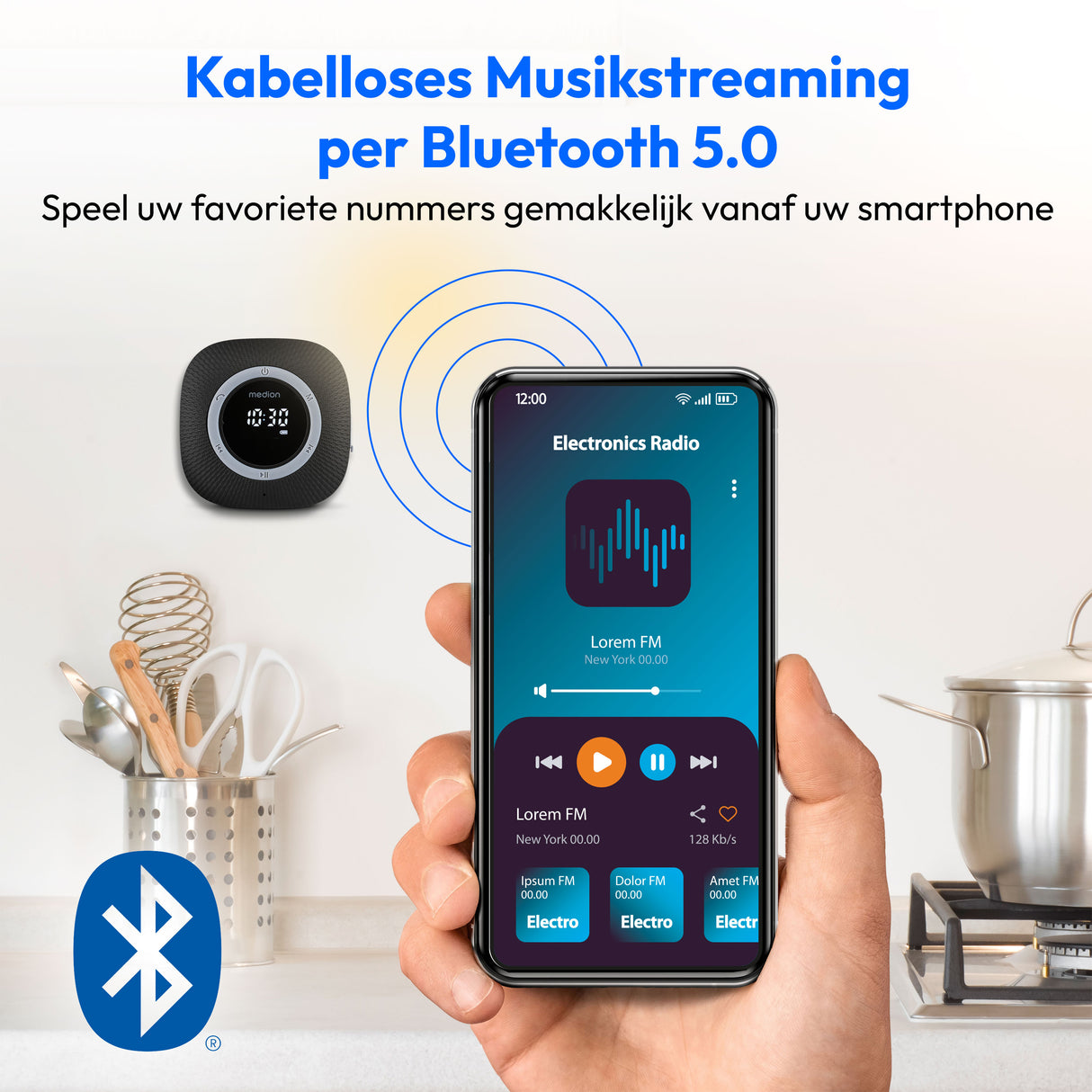 Radio de Douche - MEDION - FM - Bluetooth - IPX6 - Ventouse de fixation - Noir