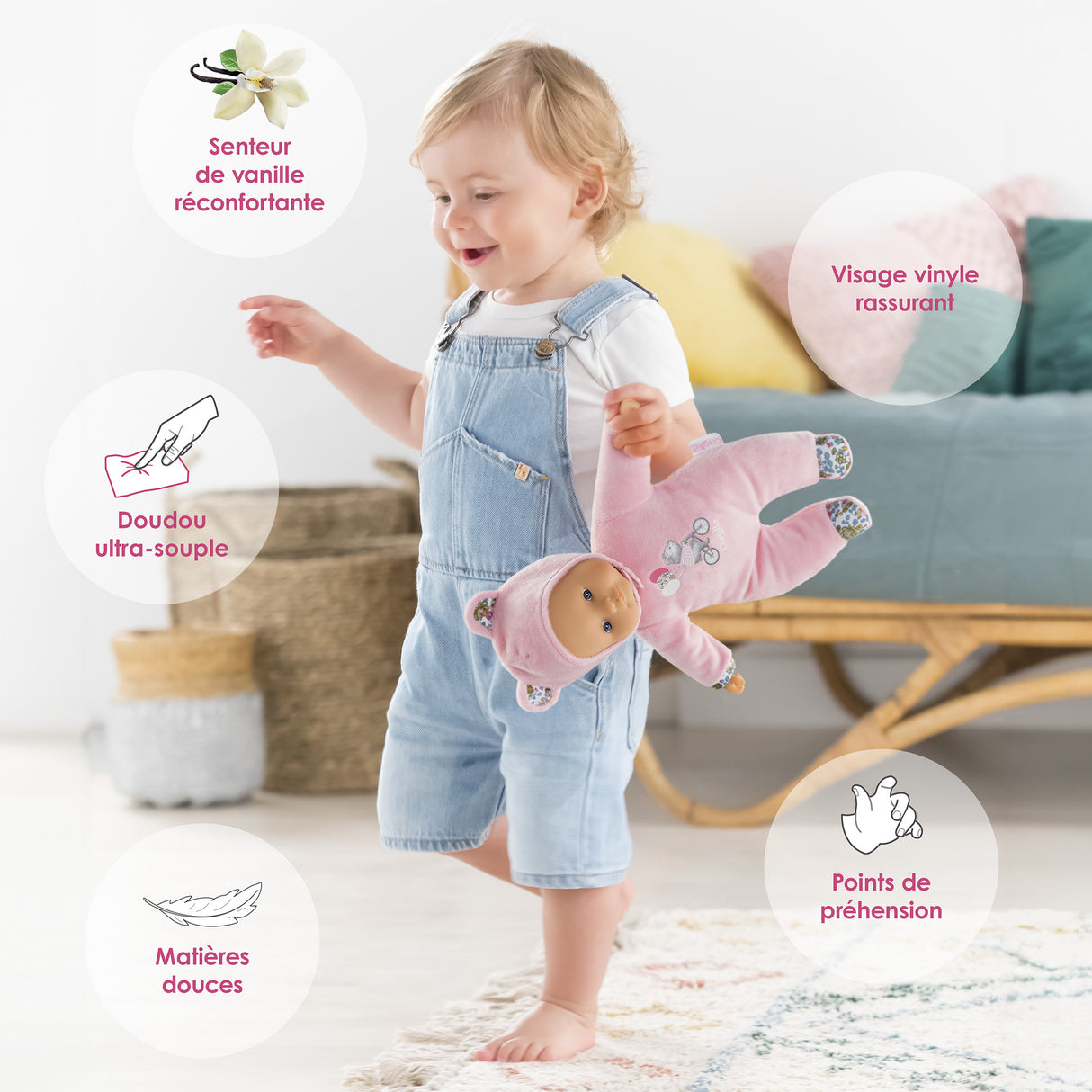 Mon Doudou COROLLE - Pti' Coeur Ours Rose - 30 cm - petit poupon - senteur de vanille - des 9 mois