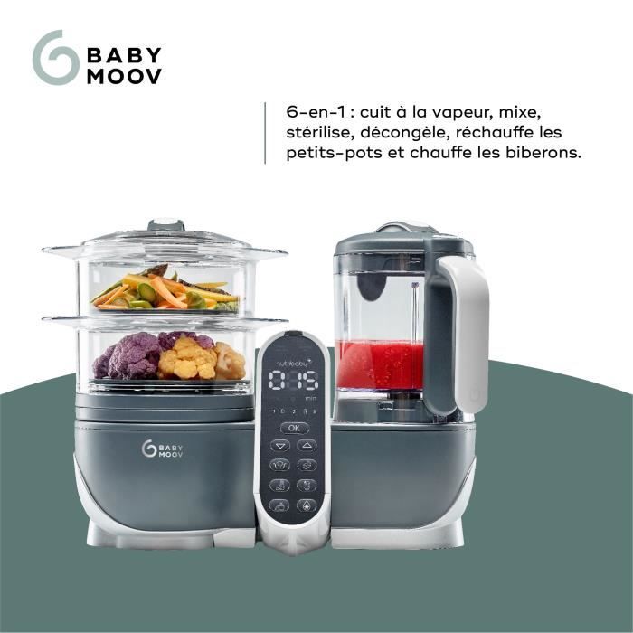 Babymoov Robot Cuiseur Bébé Nutribaby(+) - 6 en 1 - Cuiseur-vapeur/Mixeur - Grande Capacité 2,2L, Gris