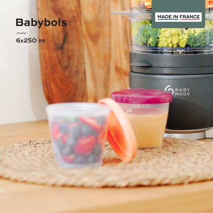 BABYMOOV Babybols lot de 6 pots de conservation pour bÈbÈ 250ml, graduÈs, garantis sans BPA, hermÈtiques, surface rÈinscriptible