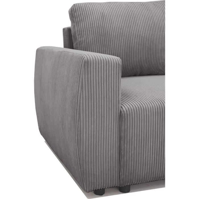 Canapé d'angle convertible réversible 3-4 places PHARELL - velours côtelé Anthracite - Coffre de rangement - L224 x P155 x H85 cm