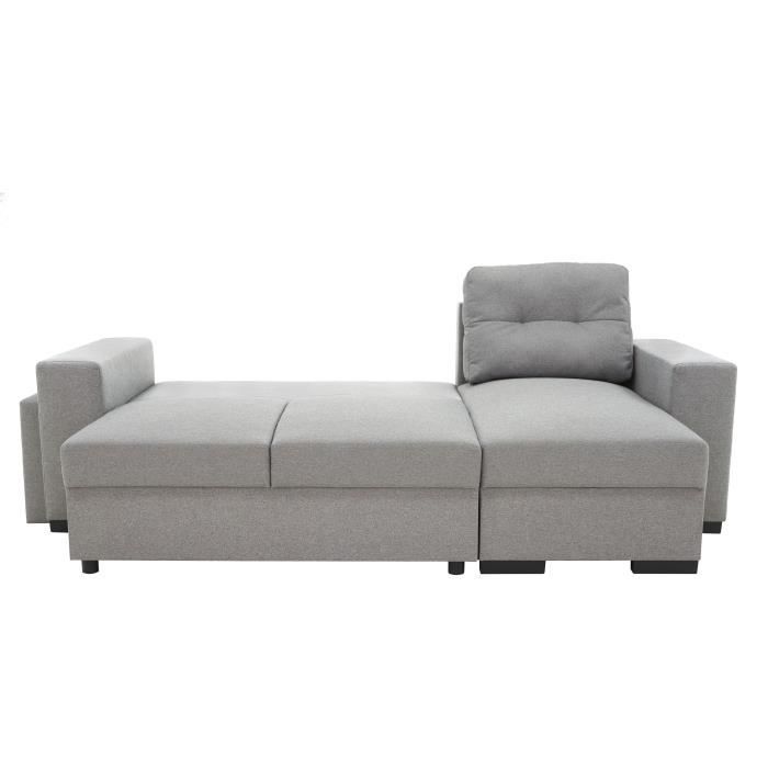 CanapÈ d'angle convertible rÈversible 3 places JAMES - L 245 x H 91 x P 139 cm - Coffre et 2 poufs Gris
