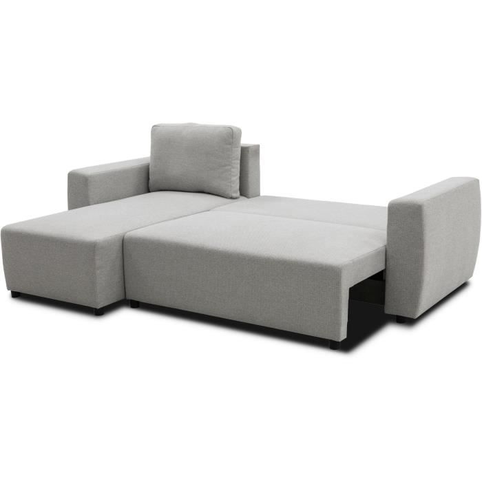 Canapé d'angle convertible réversible 3 a 4 places - PHARELL - Tissu souris - Coffre de rangement - L 224 x P 155 x H 85 cm