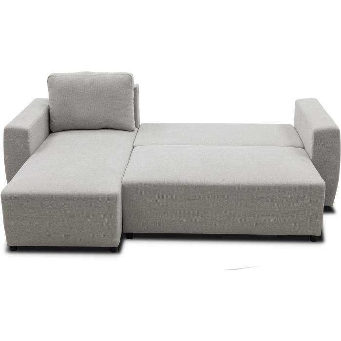 Canapé d'angle convertible réversible 3 a 4 places - PHARELL - Tissu souris - Coffre de rangement - L 224 x P 155 x H 85 cm
