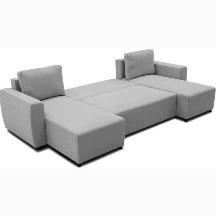 Canapé d'angle convertible panoramique PHARELL 5/6 places - Tissu souris - Coffre de rangement - L297 x P155 x H85 cm