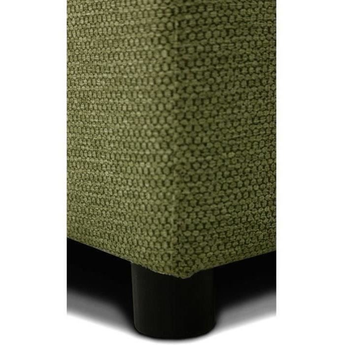 Canapé d'angle convertible panoramique PHARELL 5/6 places - Tissu olive - Coffre de rangement - L297 x P155 x H85 cm