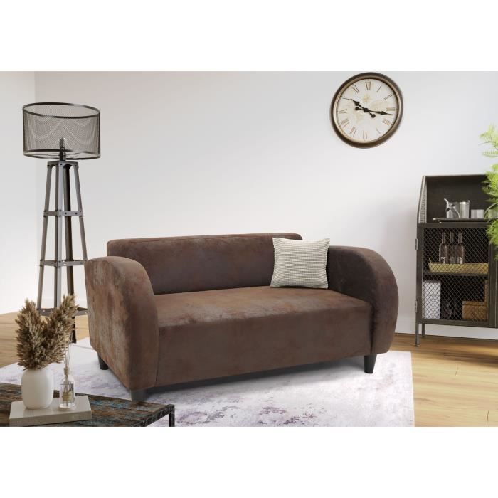 CanapÈ 2 places IKAINEN - Tissu marron vieilli - Style Vintage - L138 x H67 x P80 cm