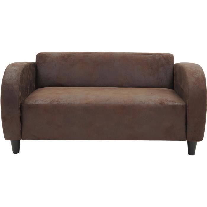 CanapÈ 2 places IKAINEN - Tissu marron vieilli - Style Vintage - L138 x H67 x P80 cm