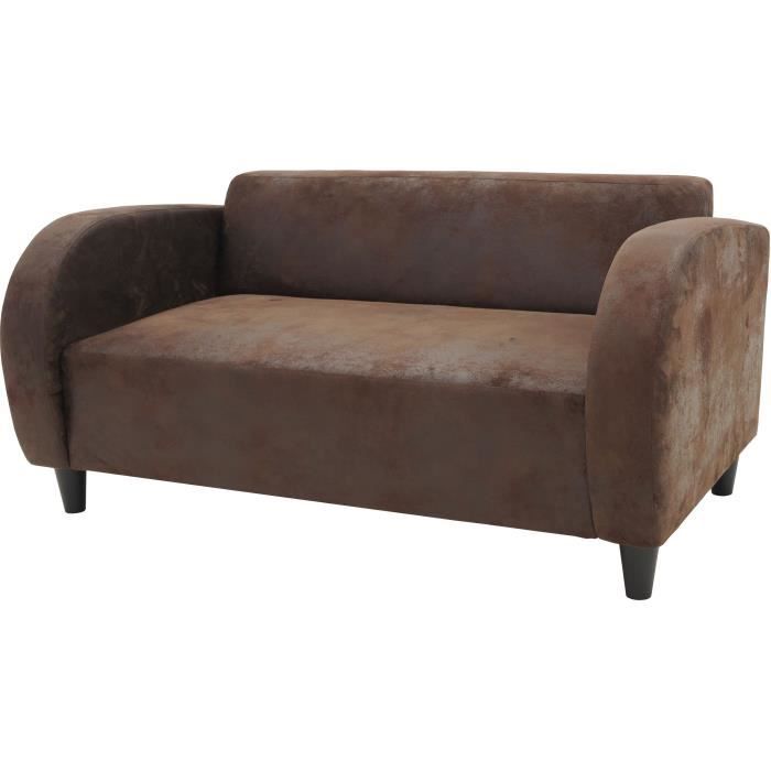 CanapÈ 2 places IKAINEN - Tissu marron vieilli - Style Vintage - L138 x H67 x P80 cm