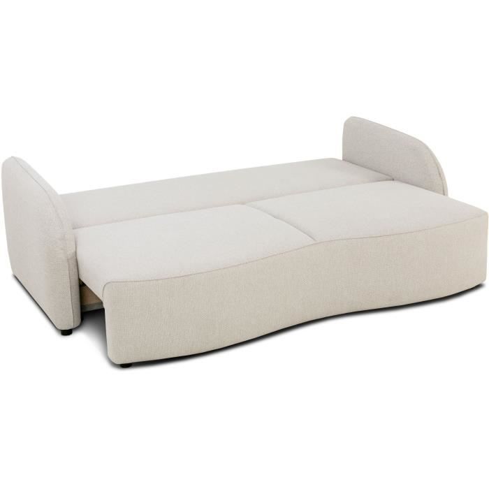 Canapé convertible BARI 3 places - Tissu beige - Coffre de rangement - L215 x H89 x P100 cm