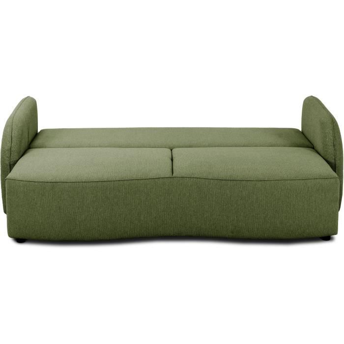 Canapé convertible BARI 3 places - Tissu olive - Coffre de rangement - L215 x H89 x P100 cm