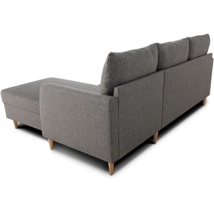 Canapé d'angle fixe 3 places CHIPY - Tissu anthracite - Réversible - L 192 x P 137 x H 82 cm - Pieds noir