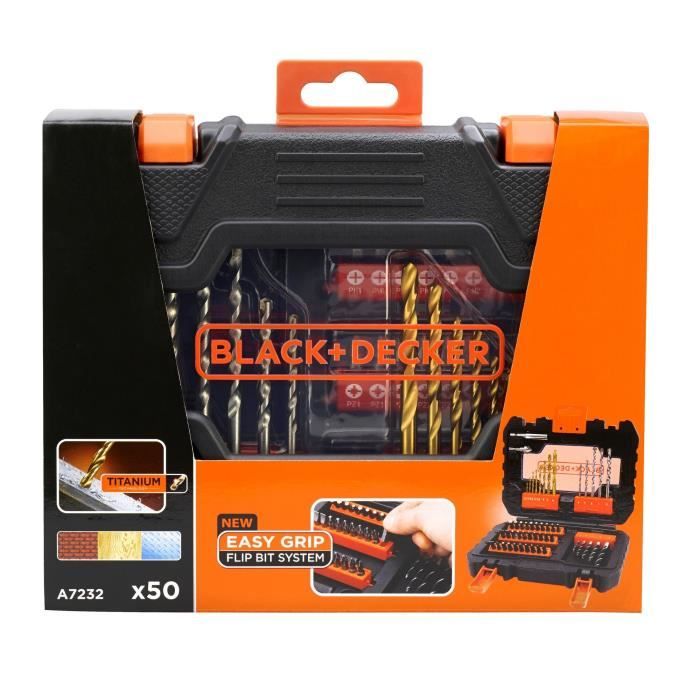 Coffret perçage vissage - BLACK+DECKER - A7232-XJ - 50 Accessoires - Forets, Embouts, Fraise