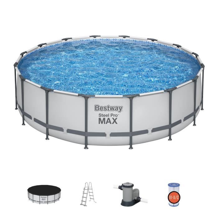 Kit Piscine hors sol tubulaire BESTWAY - Steel Pro Max - 488 x 122 cm - Ronde (Filtre avec cartouche, échelle, bâche)