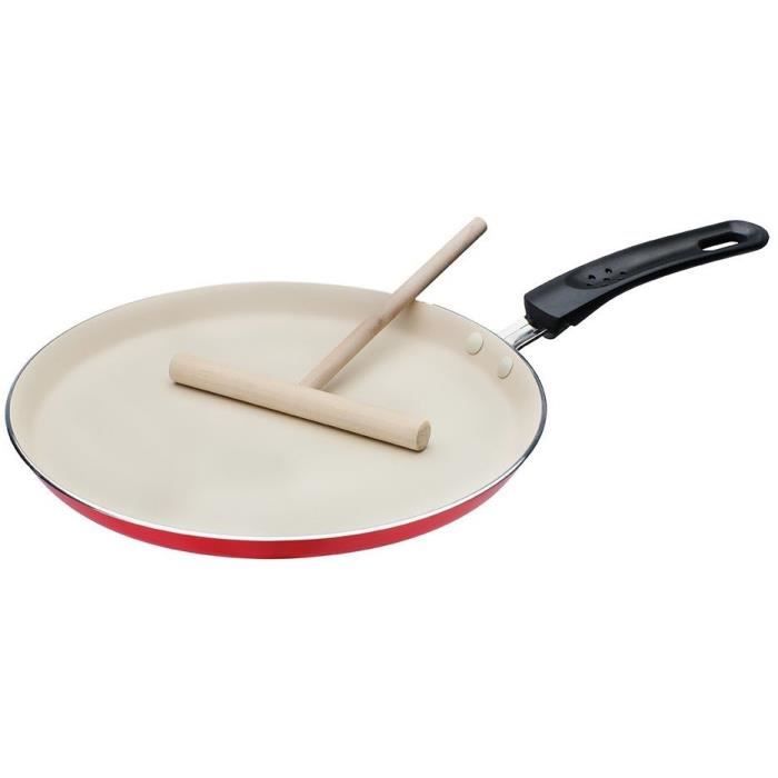 Crepiere avec étaleur - GSW - 456715 - Aluminium - Extérieur rouge siliconé - 26 cm - Tous feux dont induction