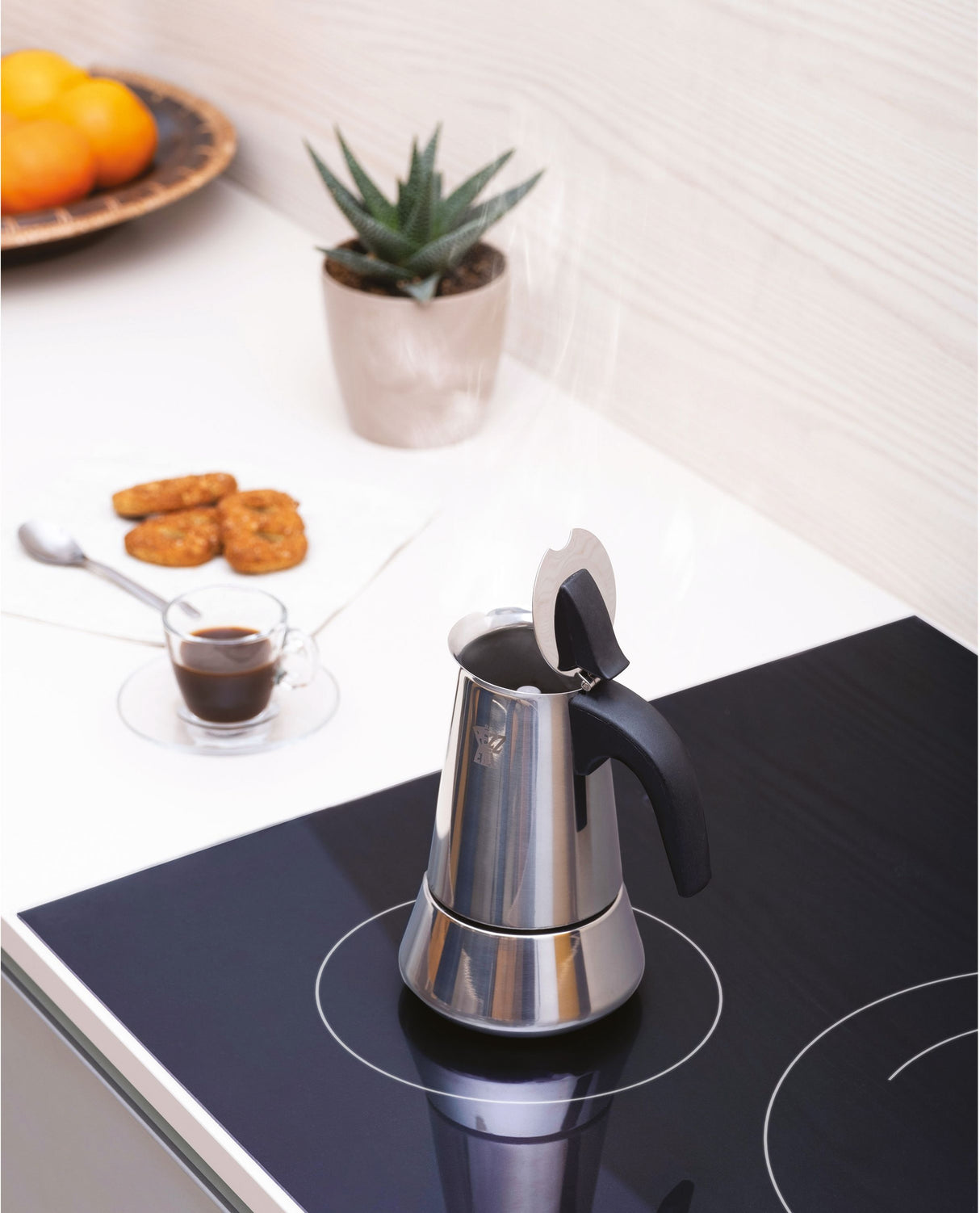 Cafetiere italienne - PEZZETTI - STEELEXPRESS - Acier inoxydable - 6 tasses - Tous feux dont induction - Argent
