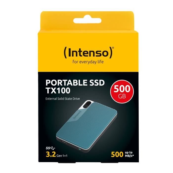 Disque Dur Interne - INTENSO - TX100 - 500 Go - Portable SSD - Couleur Bleu