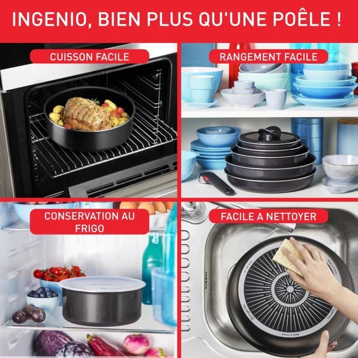 TEFAL Ingenio Easy Plus, Poeles 24/28 cm, revetement antiadhÈsif, tous feux sauf induction, compatible lave-vaisselle, L1509202