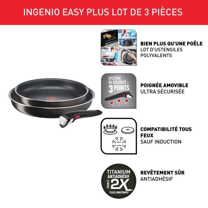 TEFAL Ingenio Easy Plus, Poeles 24/28 cm, revetement antiadhÈsif, tous feux sauf induction, compatible lave-vaisselle, L1509202