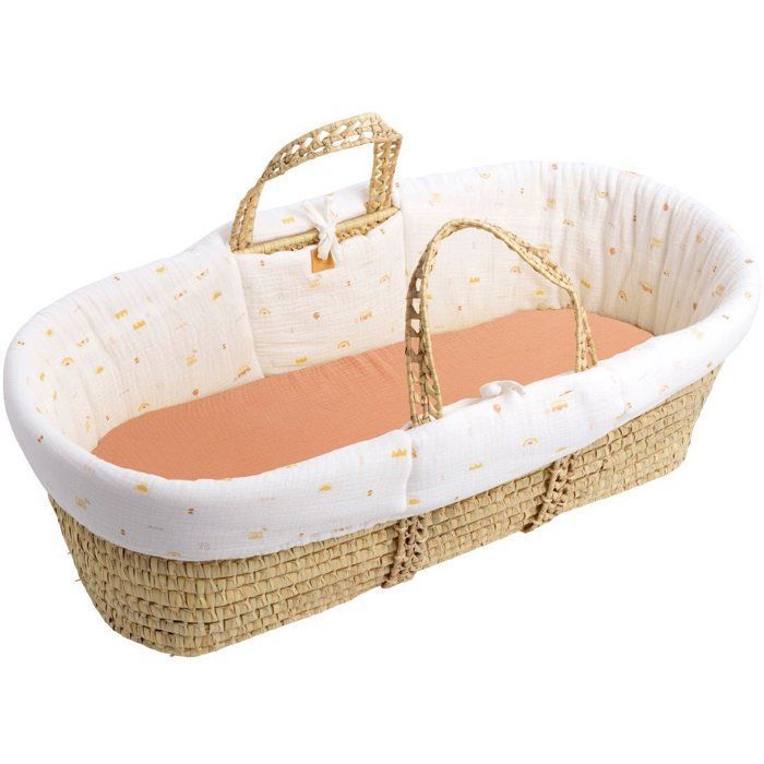 Couffin bébé - SAUTHON - SUNLIGHT - Avec matelas et habillage coton - 0-4 mois - Blanc / Terra cotta