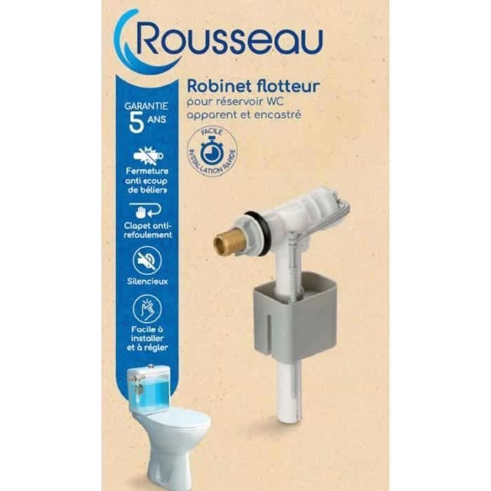 Robinet flotteur - ROUSSEAU - Pour réservoir WC latéral - Clapet anti-refoulement - Fermeture anti-coup de bélier