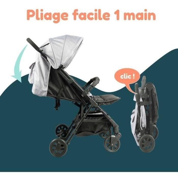 Bambisol - DS209 GRIS NOIR - Poussette Double Cote a Cote | Pour Jumeaux des la Naissance, Pliage Ultra-Compact | Noir Gris