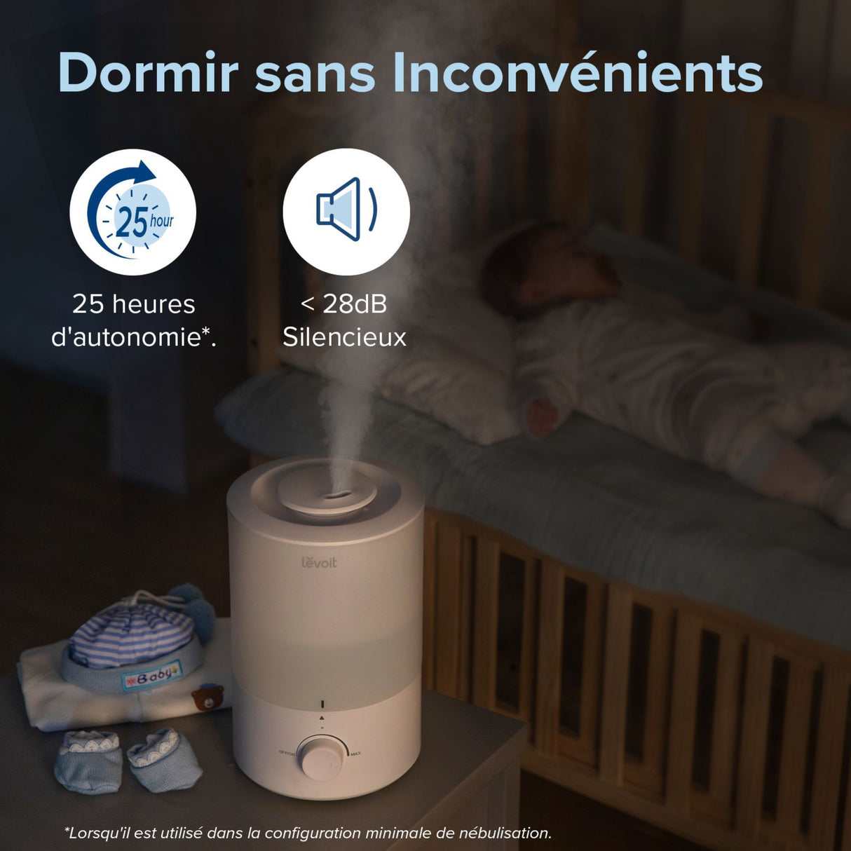 Humidificateur d'air - Levoit - Dual 150 Ultrasonic - Réservoir 3 L - Autonomie jusqu'a 25 h - Surface couverte jusqu'a 27 m²