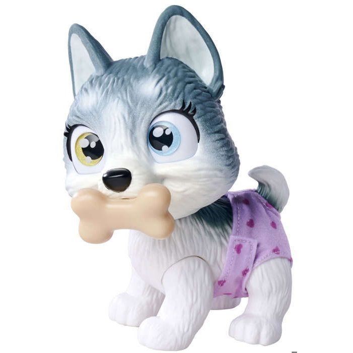 Smoby - Pamper Petz - Husky a adopter - 4 accessoires - Articulé - Bois et fais pipi - Certificat d'adoption - Des 3 ans