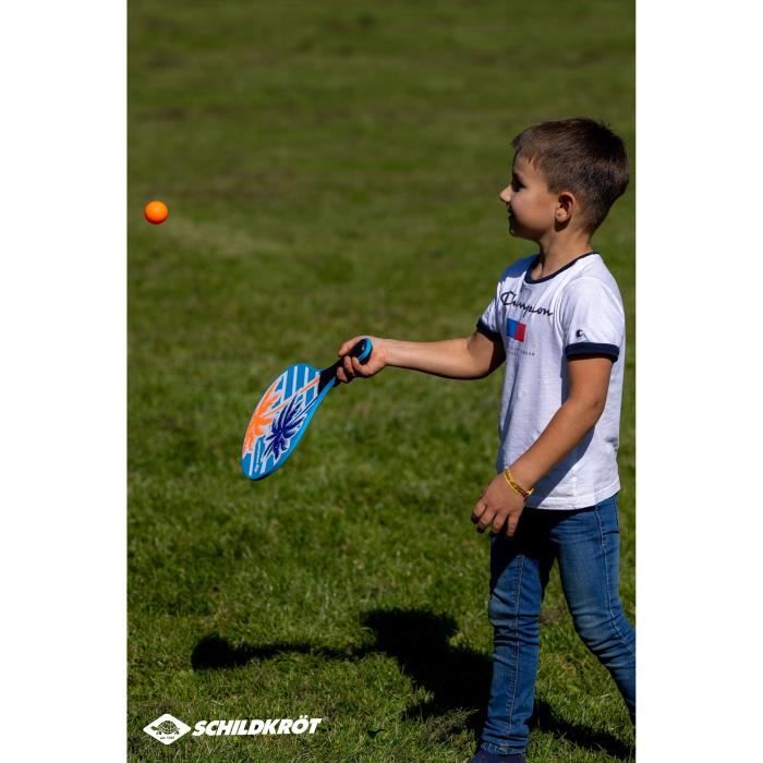 Raquettes de beachball - SCHILDKROT - Bois laqué - Poignée plastique noir - 2 balles - Sac filet refermable