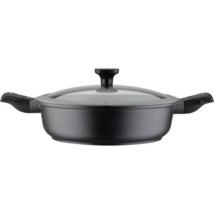 Poele a frire 28 cm Easy Click en aluminium et plastique avec couvercle en verre - GSW - 167833 - Noir