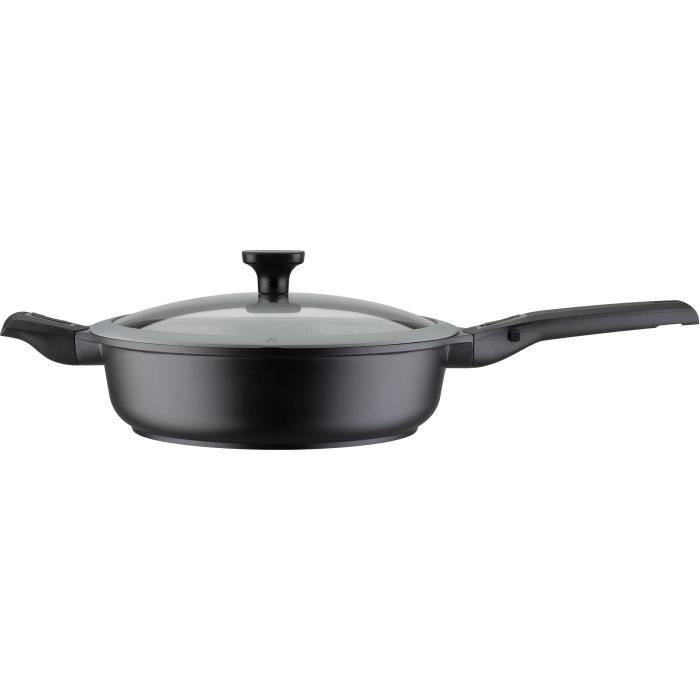 Poele a frire 28 cm Easy Click en aluminium et plastique avec couvercle en verre - GSW - 167833 - Noir