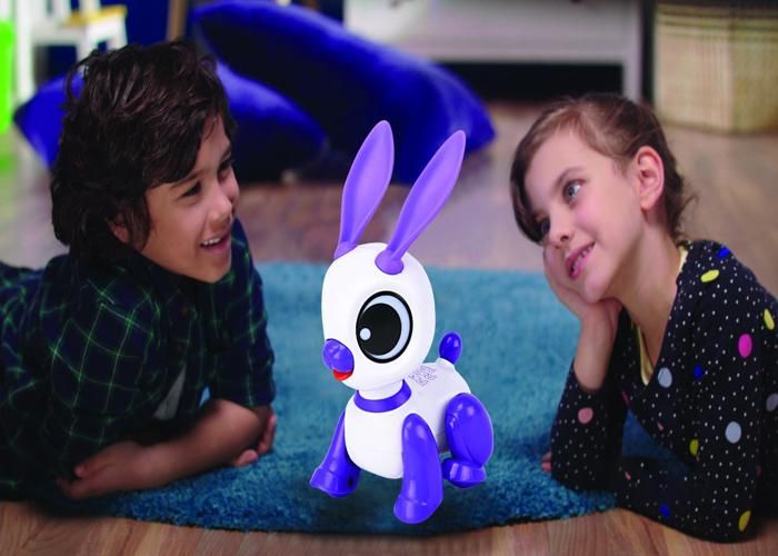 Power Rabbit Mini - Robot lapin avec effets lumineux et sonores, contrôle par claquement de main, répétition