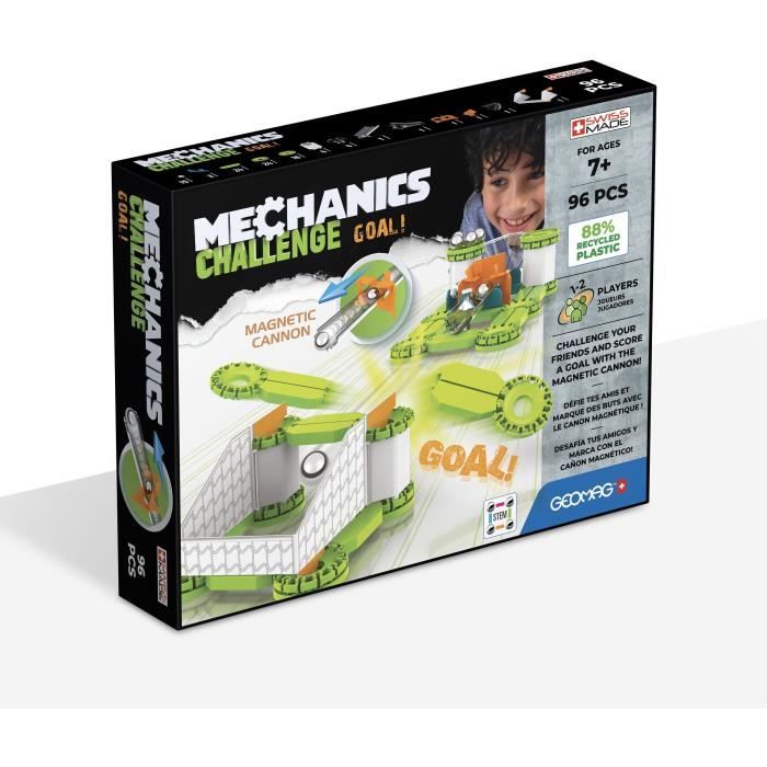 Coffret de construction - GEOMAG - Mechanics Challenge Goal! - 96 pieces - Magnétique - Jeu interactif - Plastique recyclé