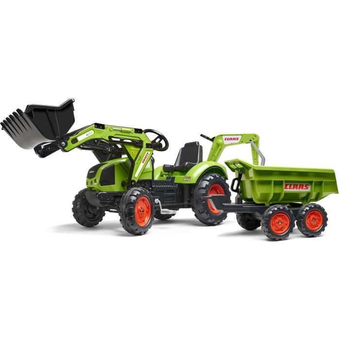 Tractopelle a pédales Claas - FALK - Volant directionnel, Selle pivotante & Excavatrice remorque - Fabriqué en France - Des 3 ans