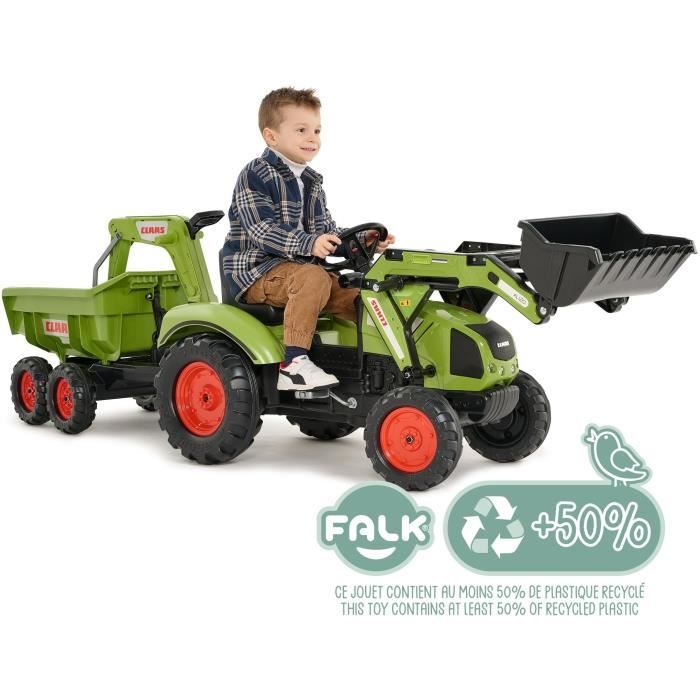 Tractopelle a pédales Claas - FALK - Volant directionnel, Selle pivotante & Excavatrice remorque - Fabriqué en France - Des 3 ans