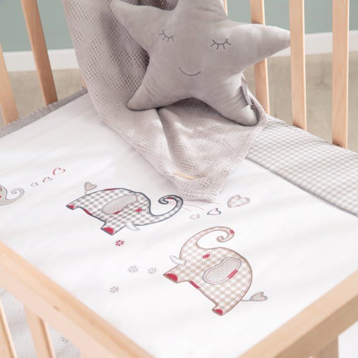 Parc BÈbÈ sur Roulettes - ROBA - Jumbotwins - RÈglable en Hauteur - Tapis de Parc Inclus - Bois Massif Naturel - Motif …lÈphant