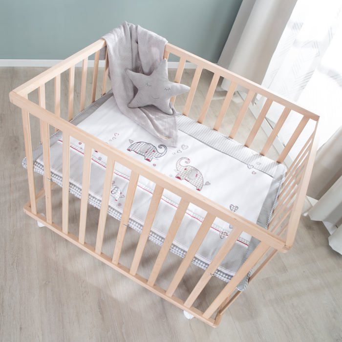 Parc BÈbÈ sur Roulettes - ROBA - Jumbotwins - RÈglable en Hauteur - Tapis de Parc Inclus - Bois Massif Naturel - Motif …lÈphant