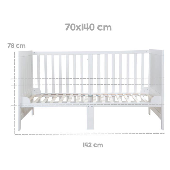Lit bébé évolutif - 70 x 140 cm - ROBA - EASY SLEEP - Blanc laqué