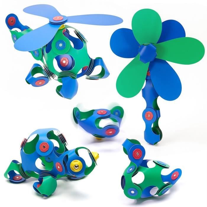 Crew Pack CLIXO - Bleu/Vert - GIPSY TOYS - Jeu de Construction magnétique, Flexible, Durable et imaginatif - 30 pieces - Des 4 ans