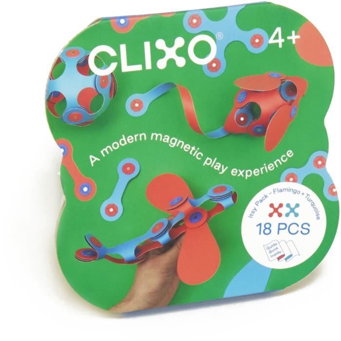 Itsy CLIXO - Flamingo/Turquoise - GIPSY TOYS - Jeu de Construction Magnétique - Jouet Educatif et Créatif - 18 pcs - Des 4 ans