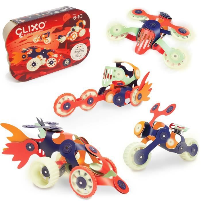 Mars Rovers CLIXO - GIPSY TOYS - Jeu de construction magnétique, flexible - 30 pcs - des 6 ans - Brille dans la nuit