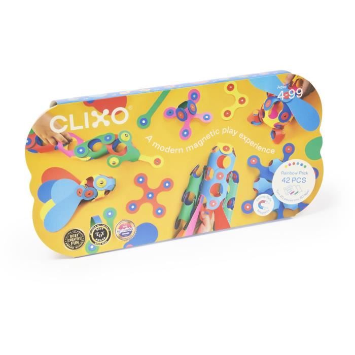 Rainbow Pack CLIXO - GIPSY TOYS - Jeu de Construction Magnétique, Flexible, Durable et Imaginatif - 42 pcs - Des 4 ans