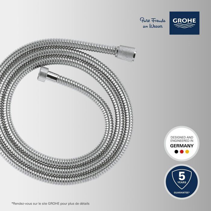 Flexible de douche - GROHE - VitalioFlex Metal - 2 m - Chromé - Résistant aux pliures