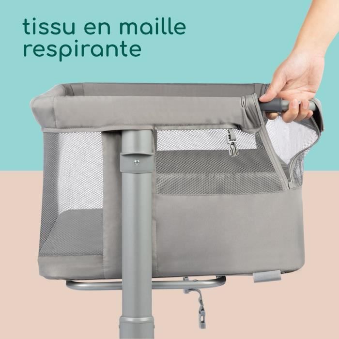 BEBECONFORT Zina Berceau Pliable Bebe & Cododo, 0-6 m (0-9 kg), 5 Positions de Hauteur Réglables, Matelas Inclinable, Mineral Grey